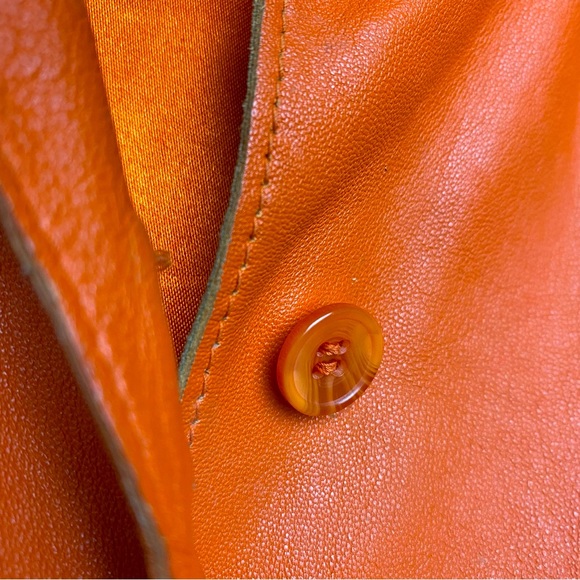 Sold‼️Vintage Orange Button Front Leather Shirt Jacket 70's - Picture 2 of 14
